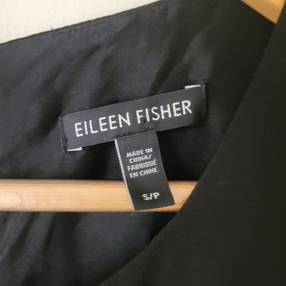 Eileen Fisher Silk Georgette Crepe Round Neck Sleevelesd Shift Dress Black Small - Picture 9 of 11